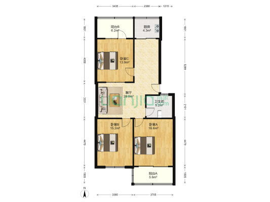 出版社小区 3室1厅1卫 106平方