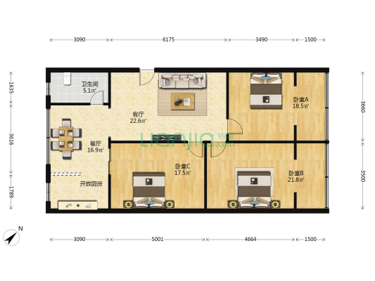 南河公寓 3室2厅1卫 123平方