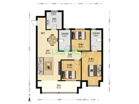 华侨城·天鹅堡 3室1厅2卫 119平方