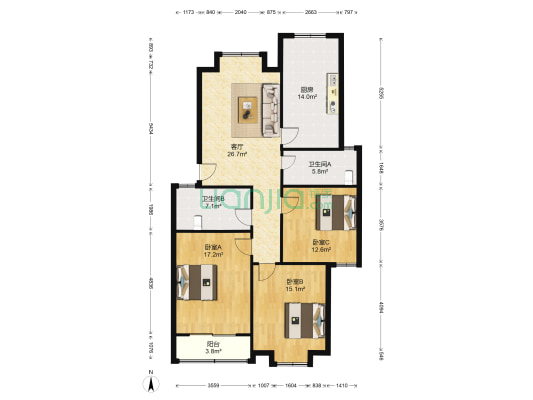 益明苑 3室1厅2卫 116平方