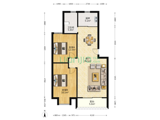美格明居 2室1厅1卫 91平方