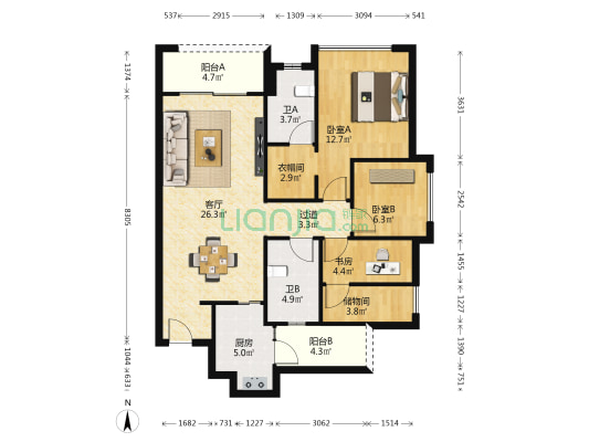 朝安金茂悦 3室1厅2卫 92平方