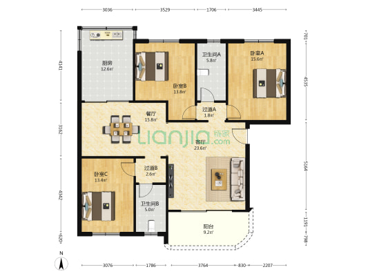 慈溪山庄公寓 3室2厅2卫 184平方