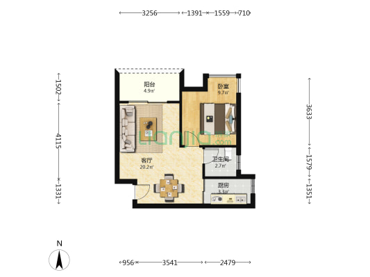 龙景茗苑 1室1厅1卫 54平方