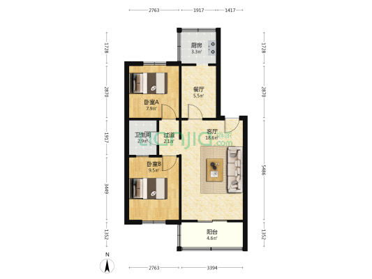 指挥部小区(万柏林区) 2室2厅1卫 67平方