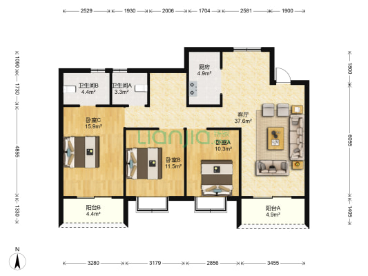 高速·滨江首府 3室1厅2卫 110平方