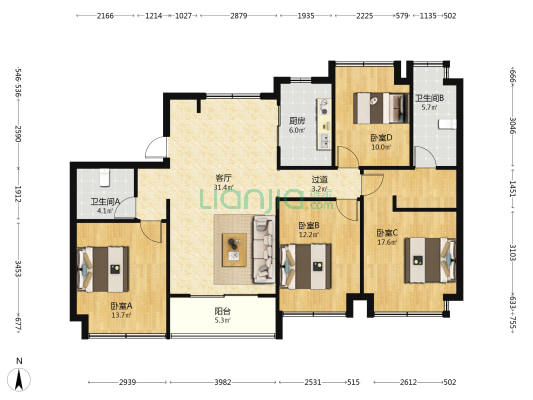 嘉璟峰庭尚邸 4室1厅2卫 139平方