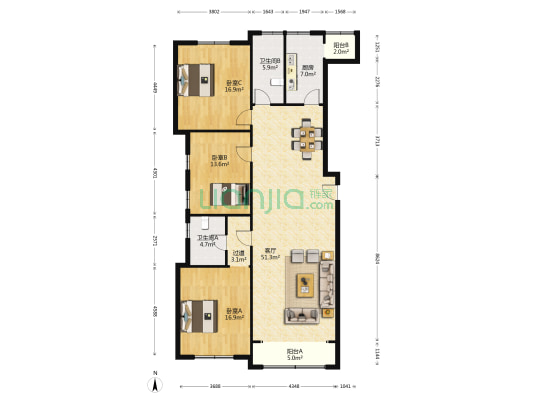 樱海园二期 3室1厅2卫 176平方