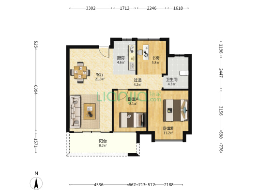 天泽湾花苑 3室1厅1卫 93平方