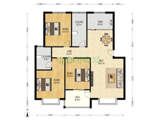 莲湖水岸 3室1厅2卫 131平方