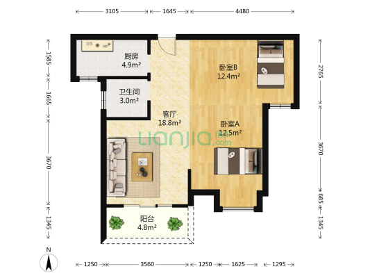 颐禾郡 2室1厅1卫 80平方