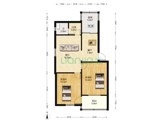 玉泉小区 2室2厅1卫 82平方