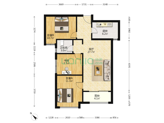 广电兰亭时代一期 3室1厅1卫 89平方