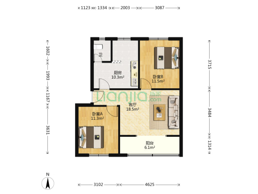 石板坡北里15号 2室1厅1卫 74平方