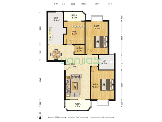 紫金山水苑 3室1厅1卫 122平方