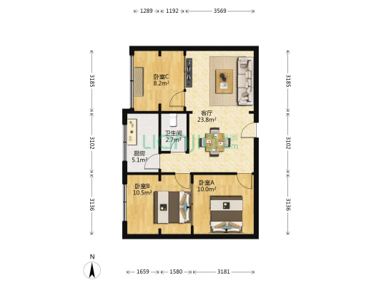 花木家属院 3室1厅1卫 76平方
