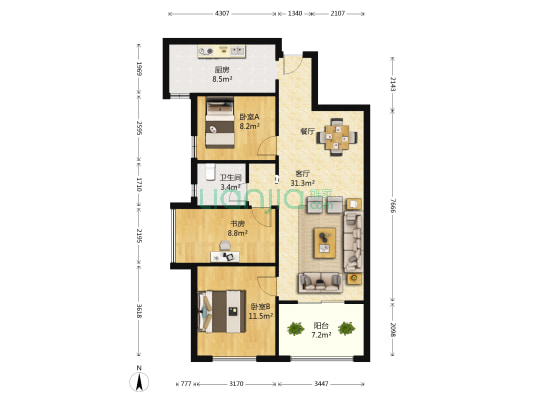 保利海上五月花二期 3室1厅1卫 94平方