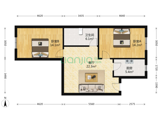 程光里 2室1厅1卫 83平方