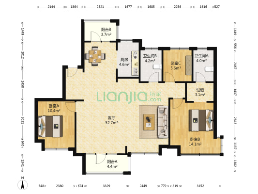 鲁能泰山7号二期 3室1厅2卫 143平方