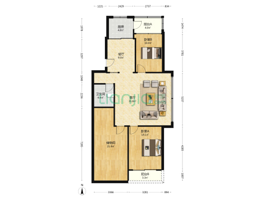 西垟路 2室2厅1卫 120平方