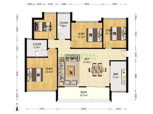 万科金域华庭 4室1厅2卫 127平方