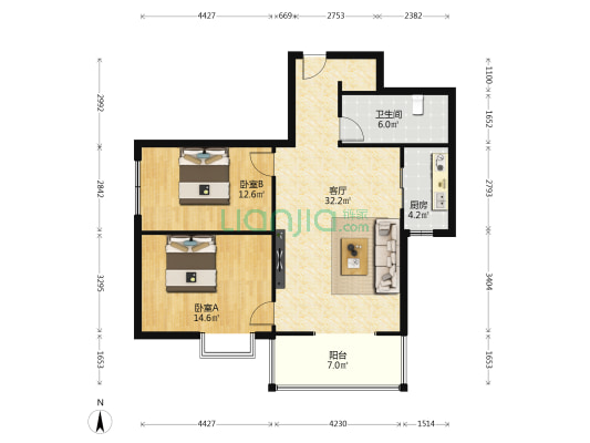 丰融逸苑 2室1厅1卫 111平方