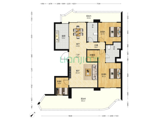 佳元·江畔锦御 3室2厅2卫 169平方