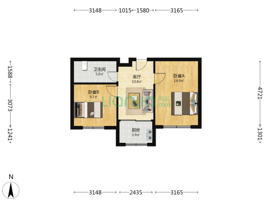 瑞奇五一花园 2室1厅1卫 60平方