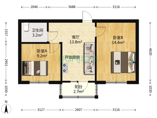 东光家属楼 2室1厅1卫 57平方