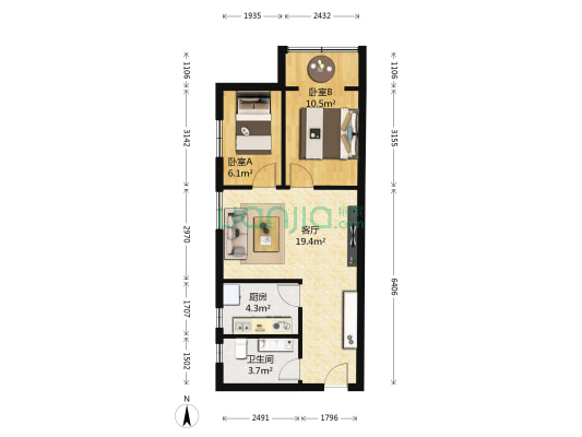 富绅花园 2室1厅1卫 66平方