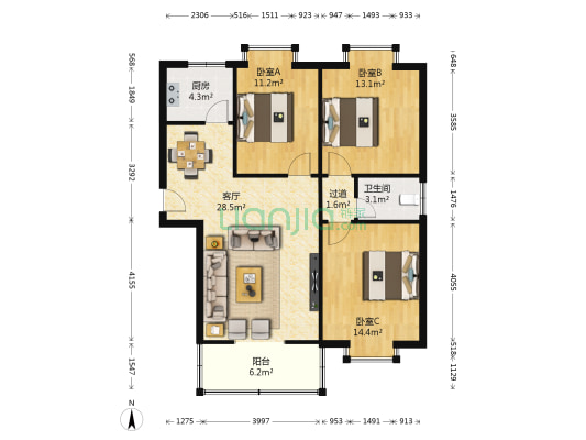 光大新村 3室1厅1卫 112平方