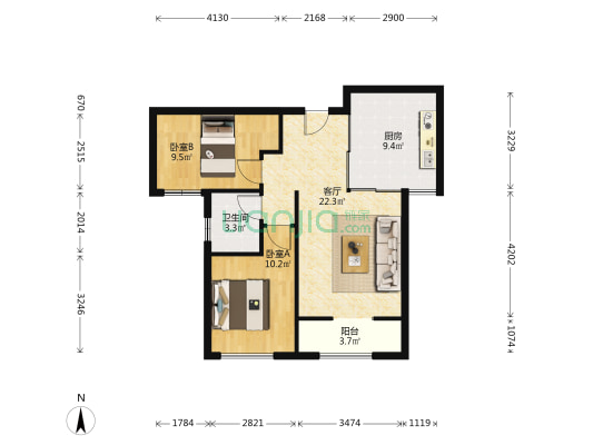 启春里 2室1厅1卫 90平方