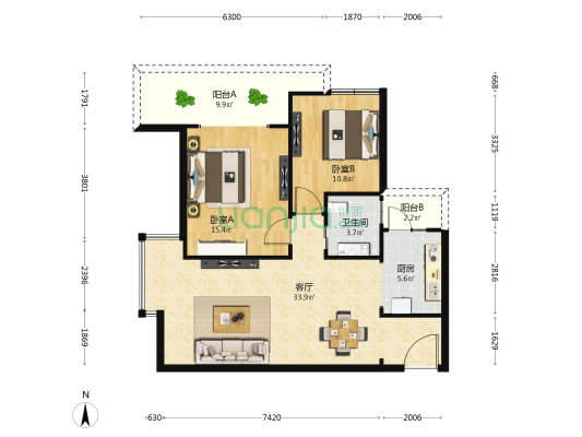 滨江苑 2室1厅1卫 92平方