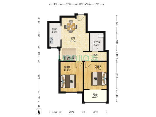 湖畔公寓 2室1厅1卫 34平方
