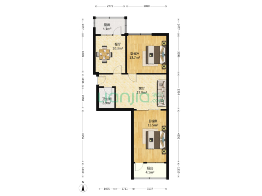 英西路 2室2厅1卫 80平方