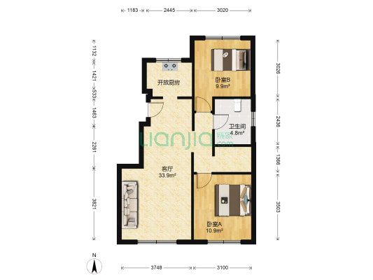 悦府 2室1厅1卫 87平方