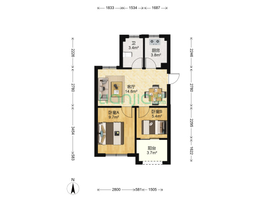 和顺家园 2室1厅1卫 59平方
