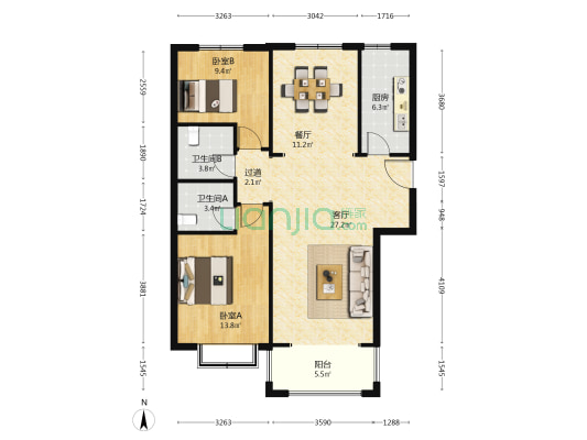 阳光尚都 2室2厅2卫 123平方