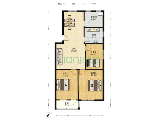 永胜小区 3室1厅1卫 106平方