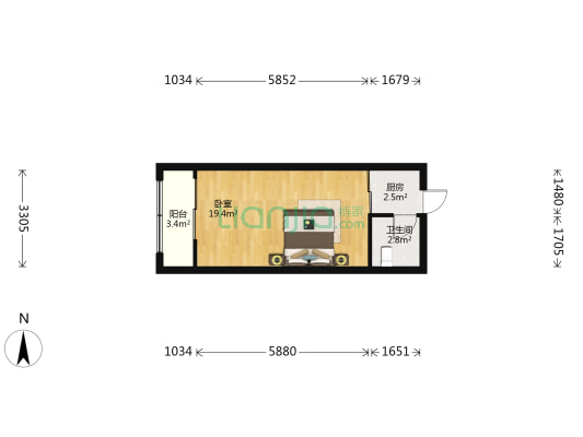 翡翠城翡苑 1室0厅1卫 35平方