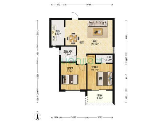 后坂新城一区 2室1厅2卫 75平方