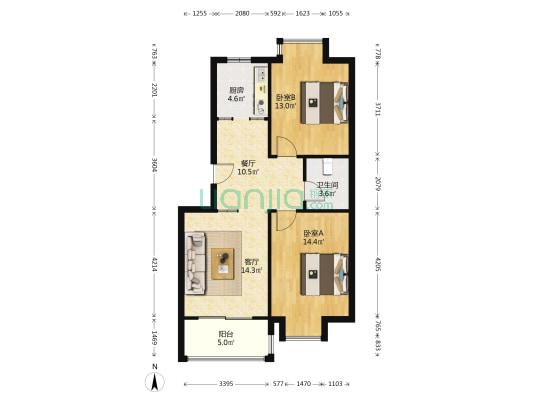 万福花园 2室2厅1卫 82平方