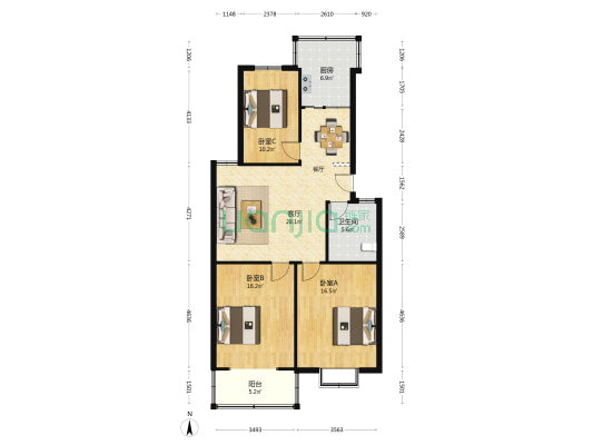 鑫乐园 3室1厅1卫 103平方
