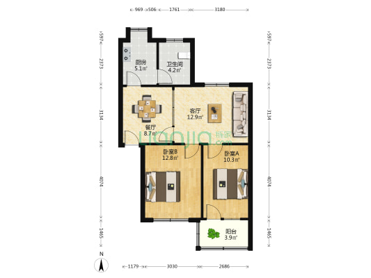 南钢北四路 2室2厅1卫 70平方
