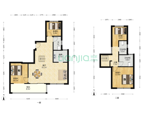 融创惠山映二区 4室1厅3卫 137平方