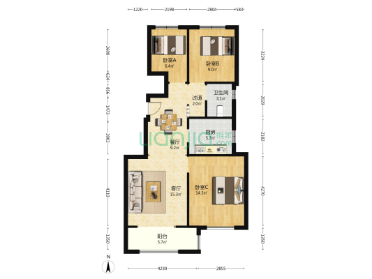五岳首府 3室2厅1卫 93平方