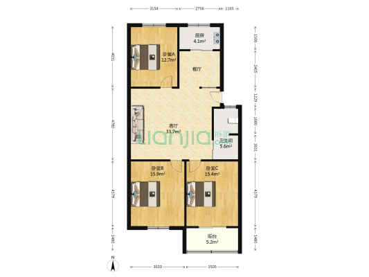 金土地小区 3室1厅1卫 105平方