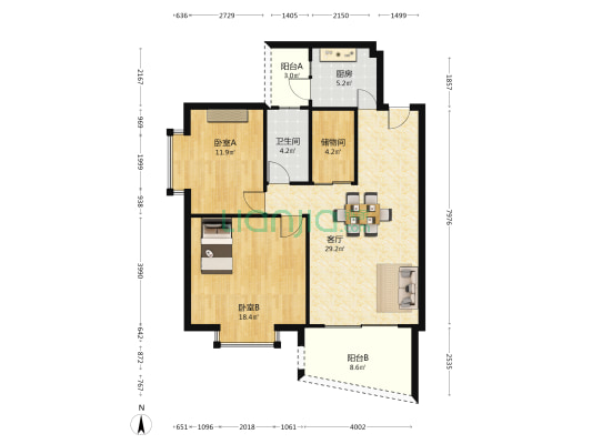 都市新岸 2室1厅1卫 90平方