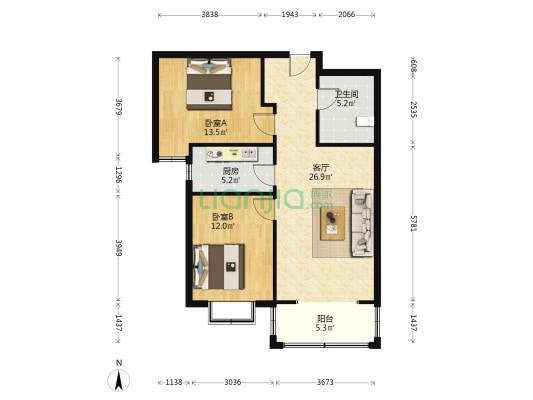 金泽华府 2室1厅1卫 97平方
