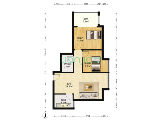 文华园 2室1厅1卫 76平方